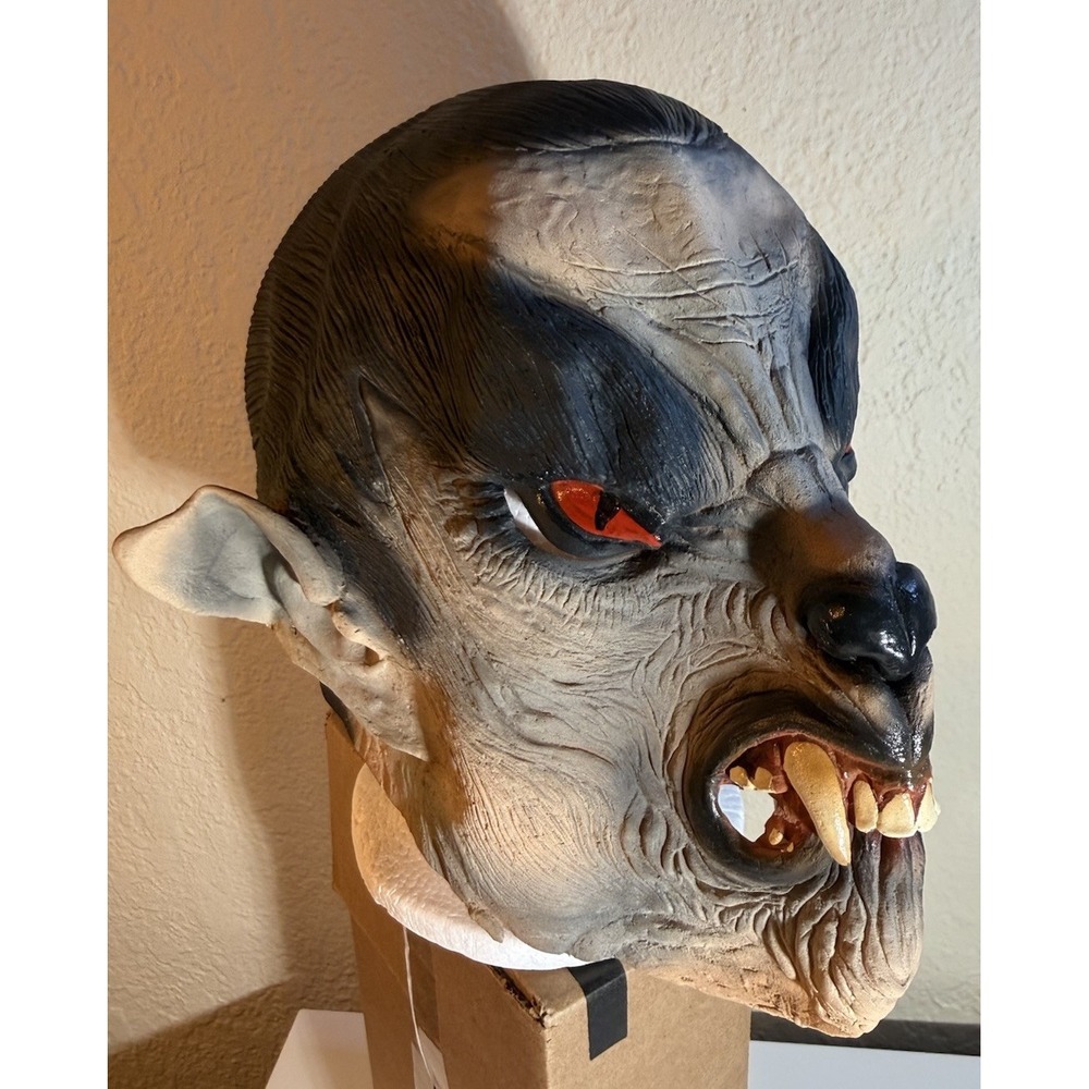 Vintage Werewolf Latex Mask Halloween Costume Made Sri Lanka Red Eyes Fangs
